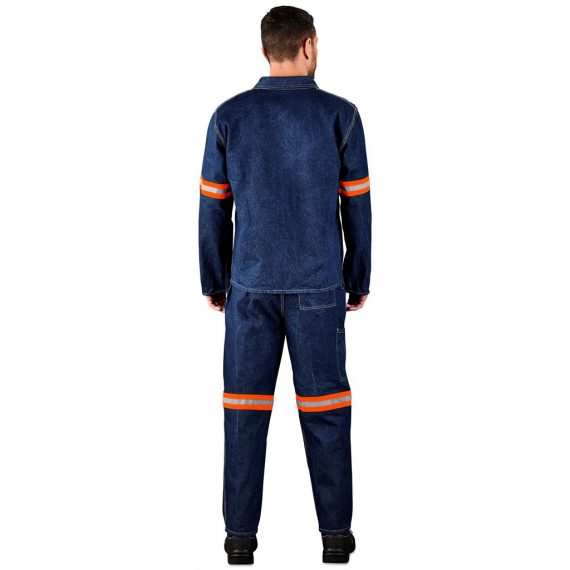 Cast Premium 100% Cotton Denim Jacket - Reflective Arms - Orange Tape - Image 2