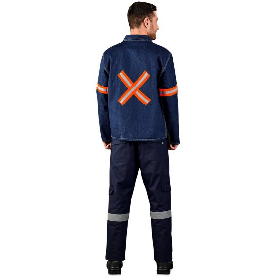 Cast Premium 100% Cotton Denim Jacket - Reflective Arms & Back - Orange Tape - Image 3