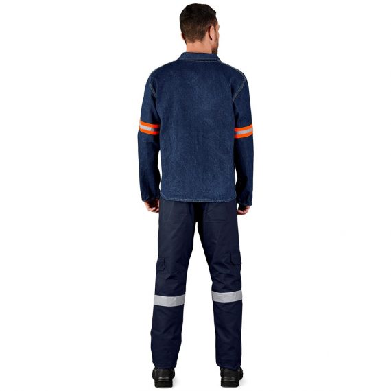 Cast Premium 100% Cotton Denim Jacket - Reflective Arms - Orange Tape - Image 4