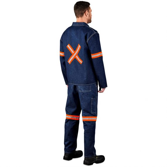 Cast Premium 100% Cotton Denim Jacket - Reflective Arms & Back - Orange Tape - Image 2